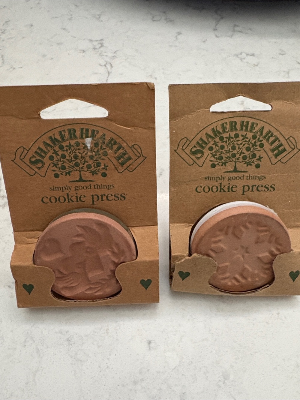 2 Shaker Hearth Brown Cookie Presses - Decorative Holiday Cookie Stamp